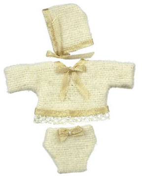Dollhouse Miniature Baby Clothes/Beige W/Hat